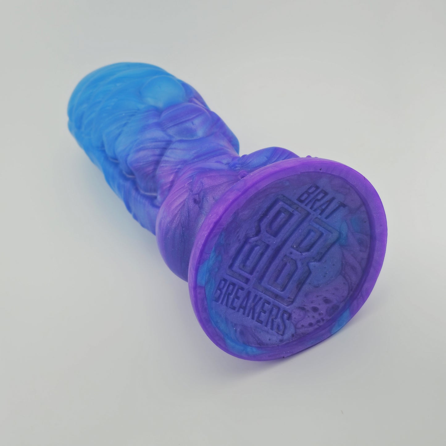 Brat Breakers Armadildo dildo in Behemoth size. Purple and blue