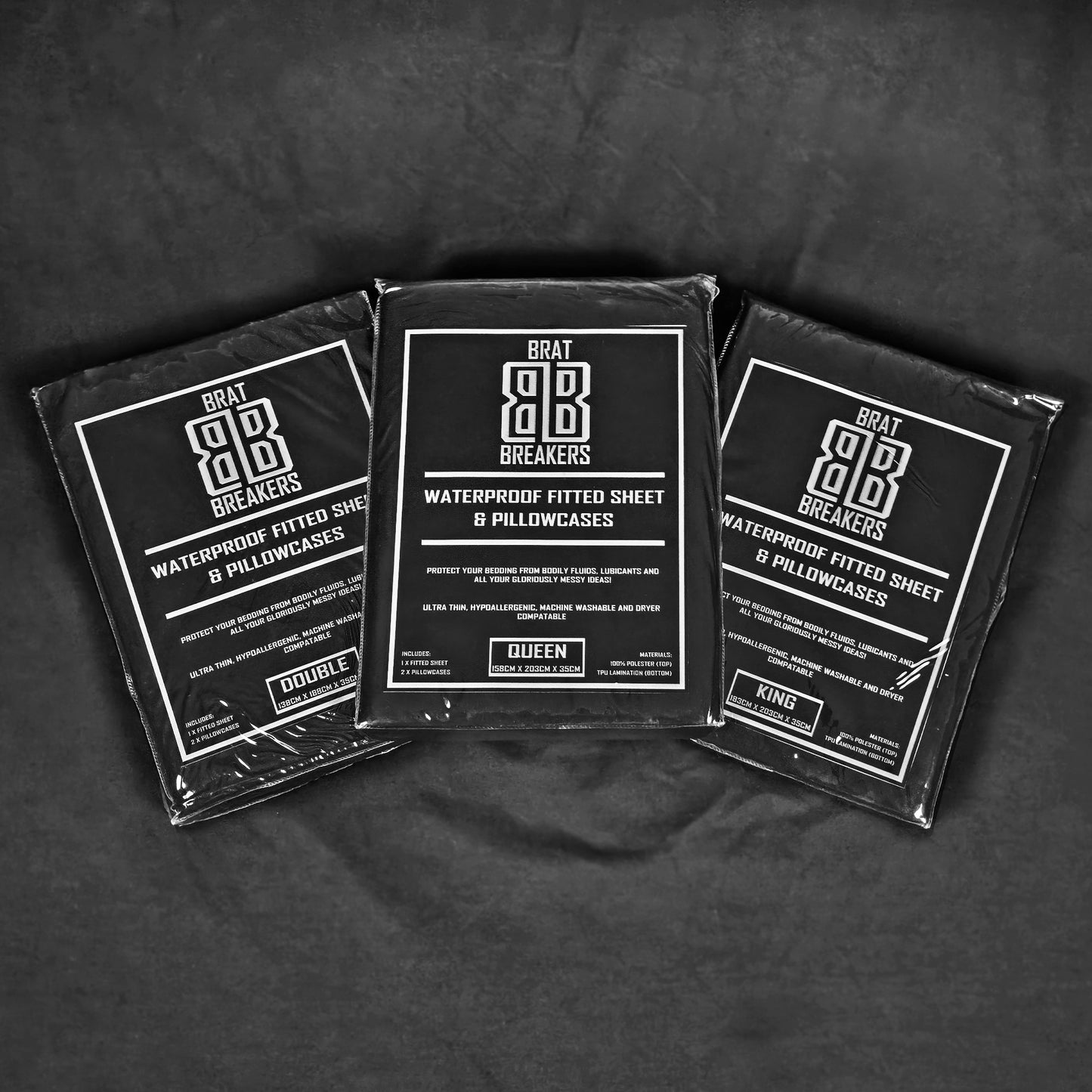 Brat Breakers Waterproof Fitted Sheets in double, queen and king bed sizes