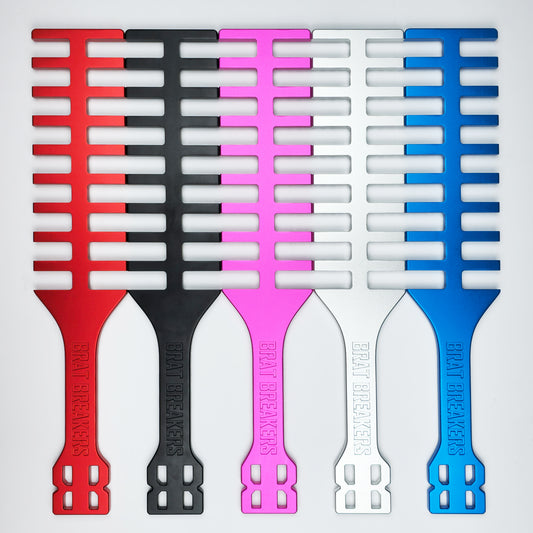Collection of Spanking Paddles made by Brat Breakers in five different colours