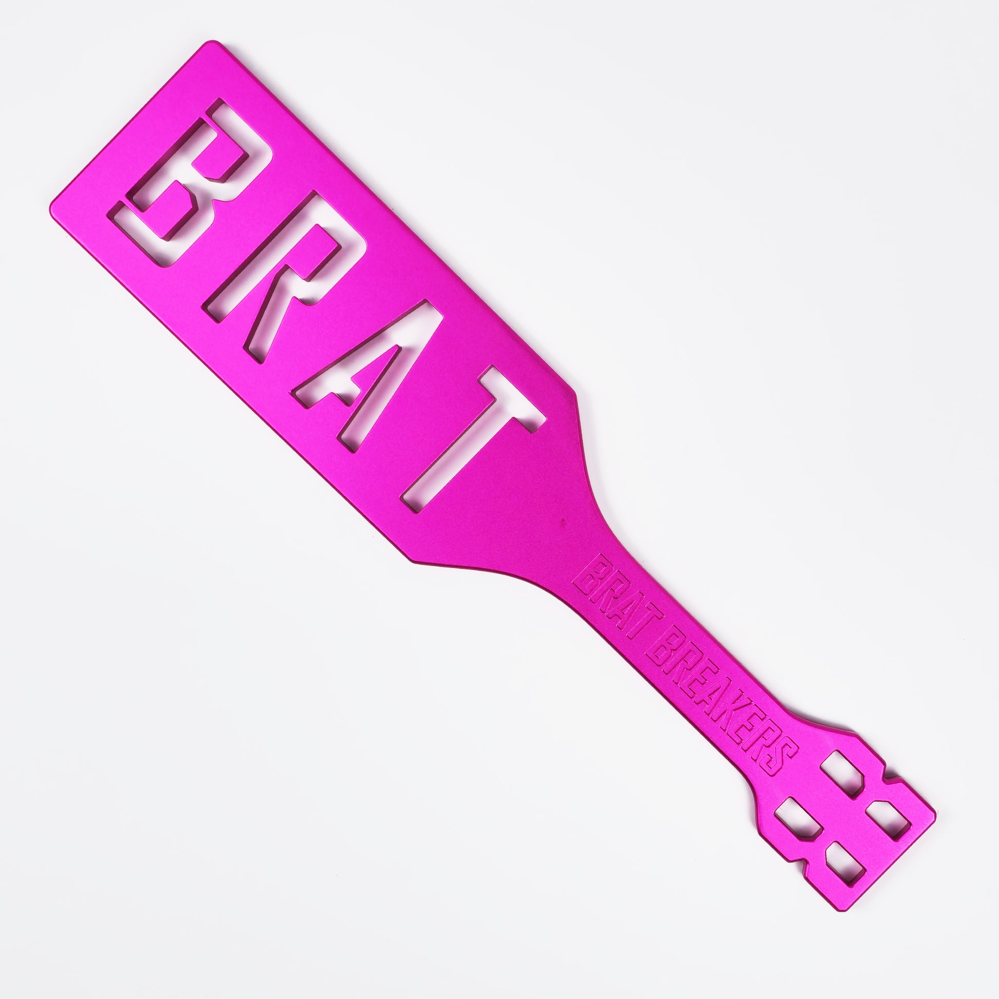 Pink Steel Spanking Paddle with BRAT cut out made by Brat Breakers