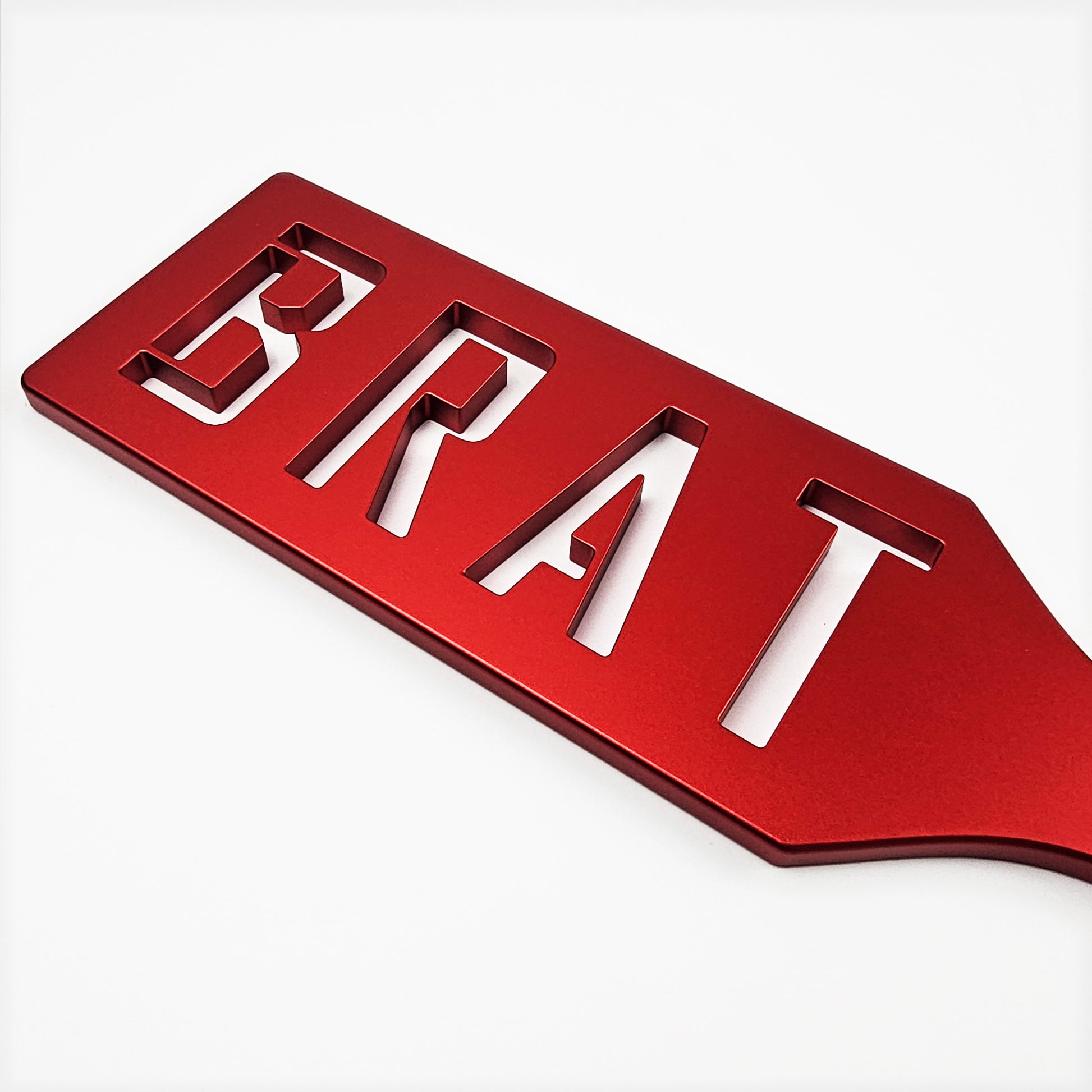 Red Steel Spanking Paddle with BRAT cut out made by Brat Breakers