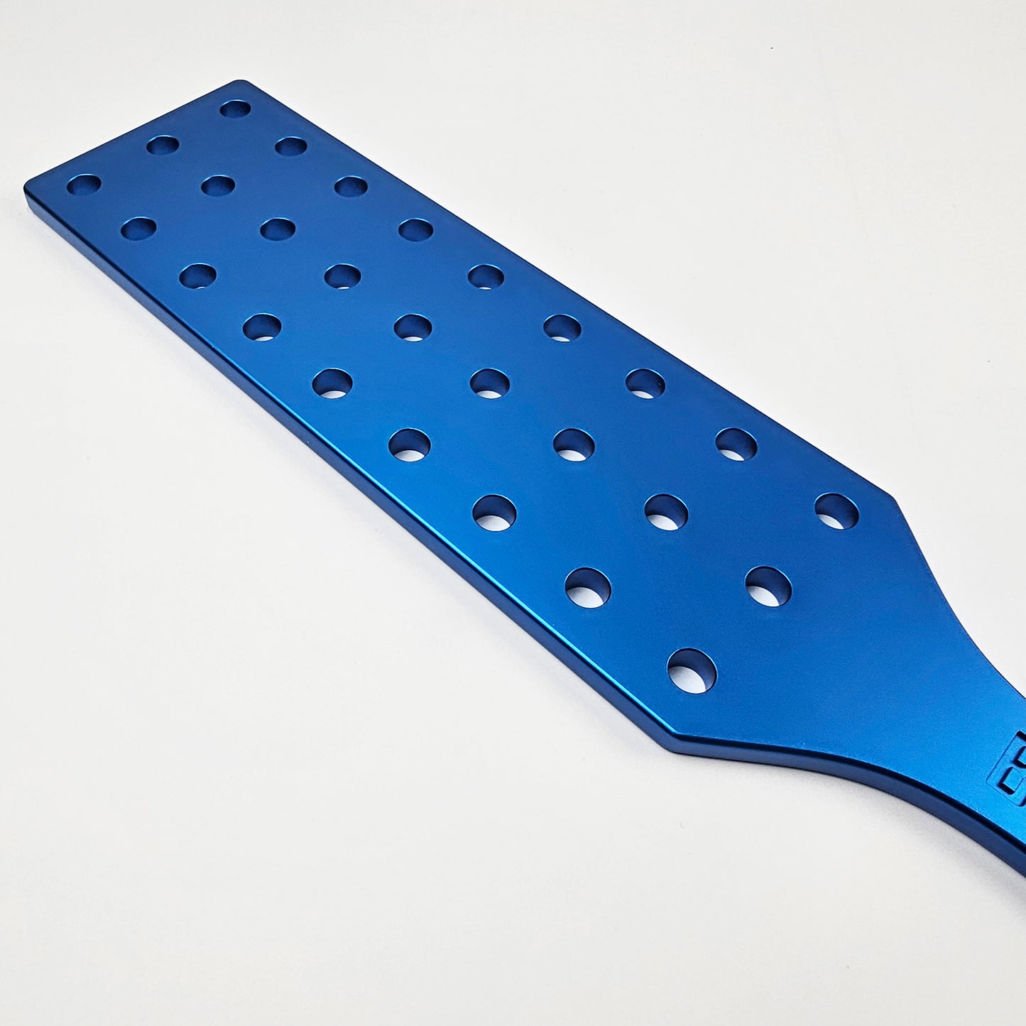 Blue Steel Spanking Paddle with holes made by Brat Breakers