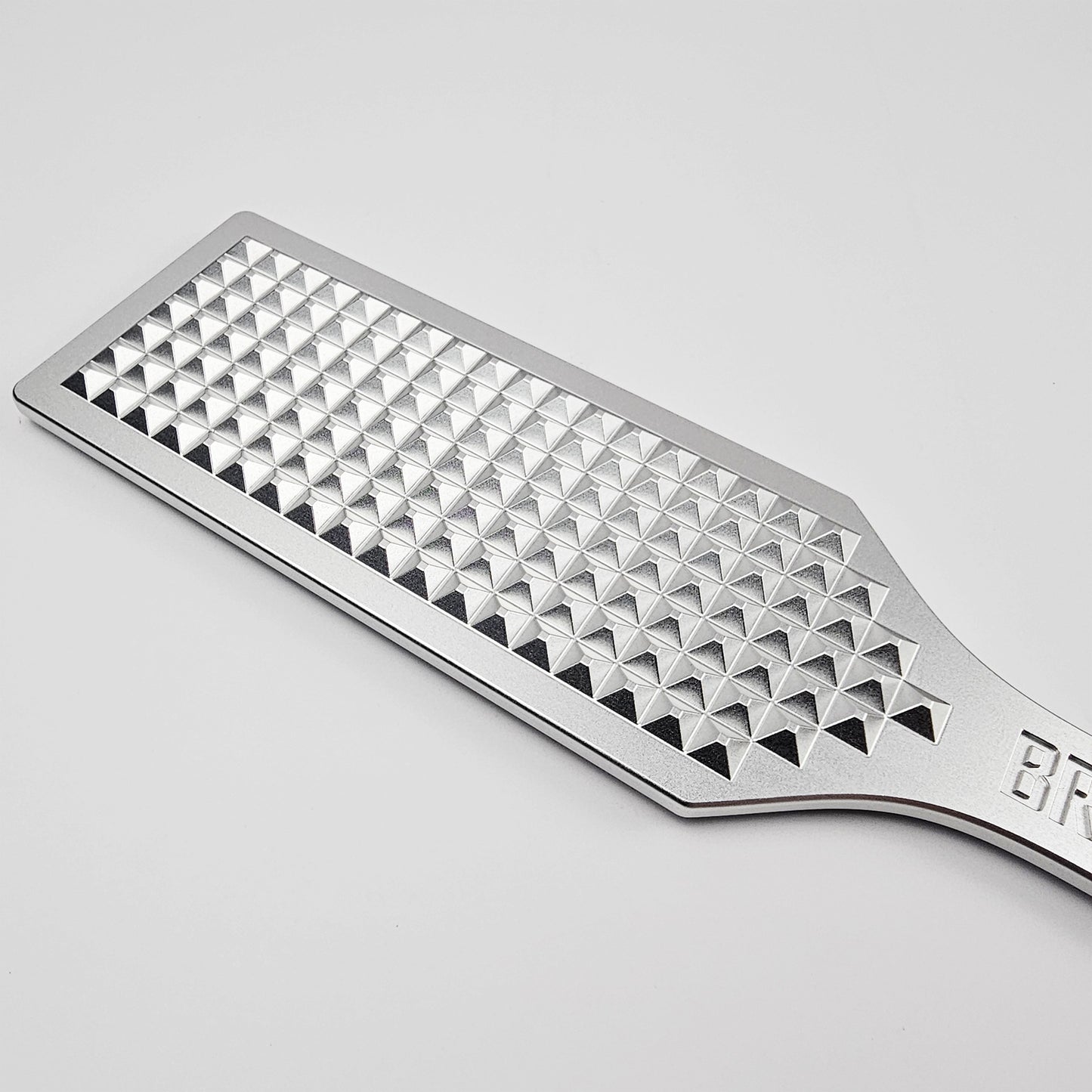 Silver Steel Spanking Paddle with studs made by Brat Breakers