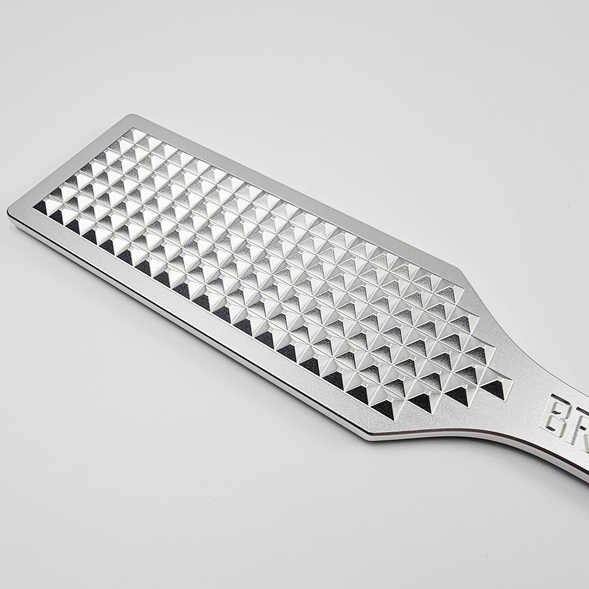Silver Steel Spanking Paddle with studs made by Brat Breakers