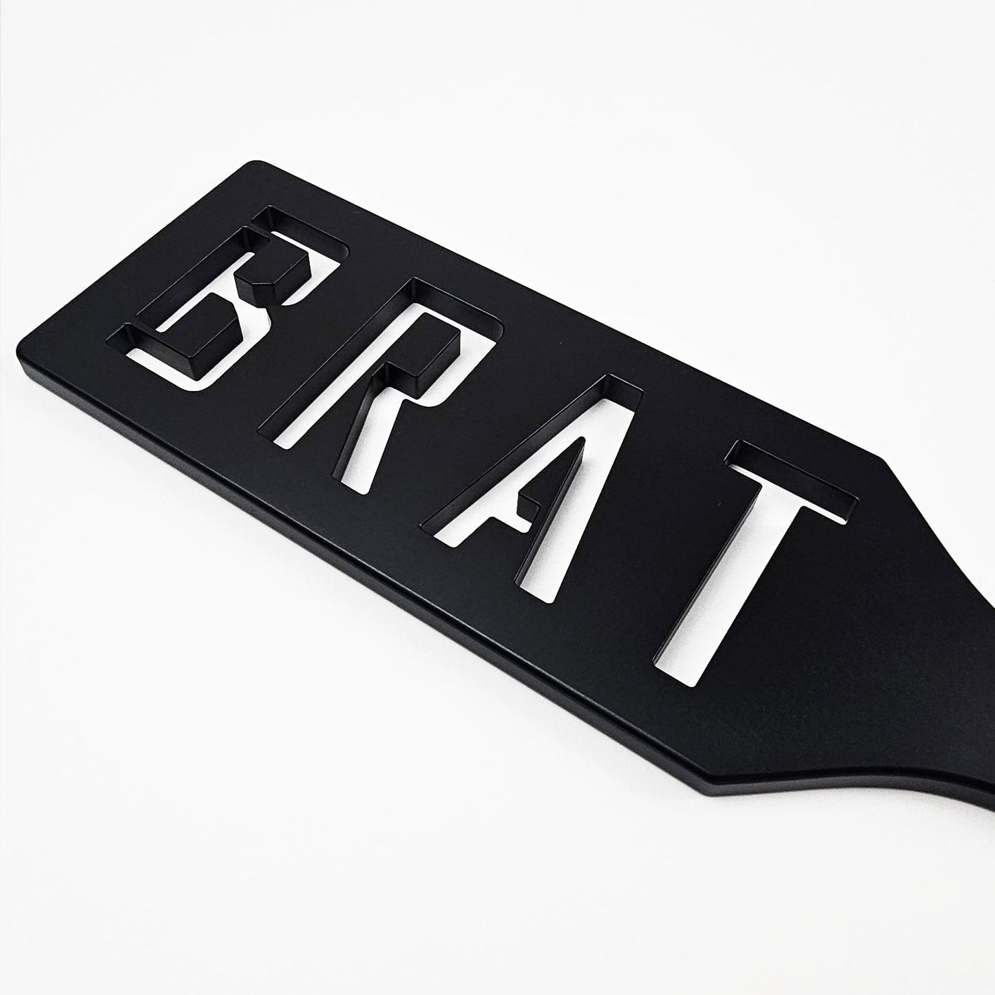 Black Steel Spanking Paddle with BRAT cut out made by Brat Breakers