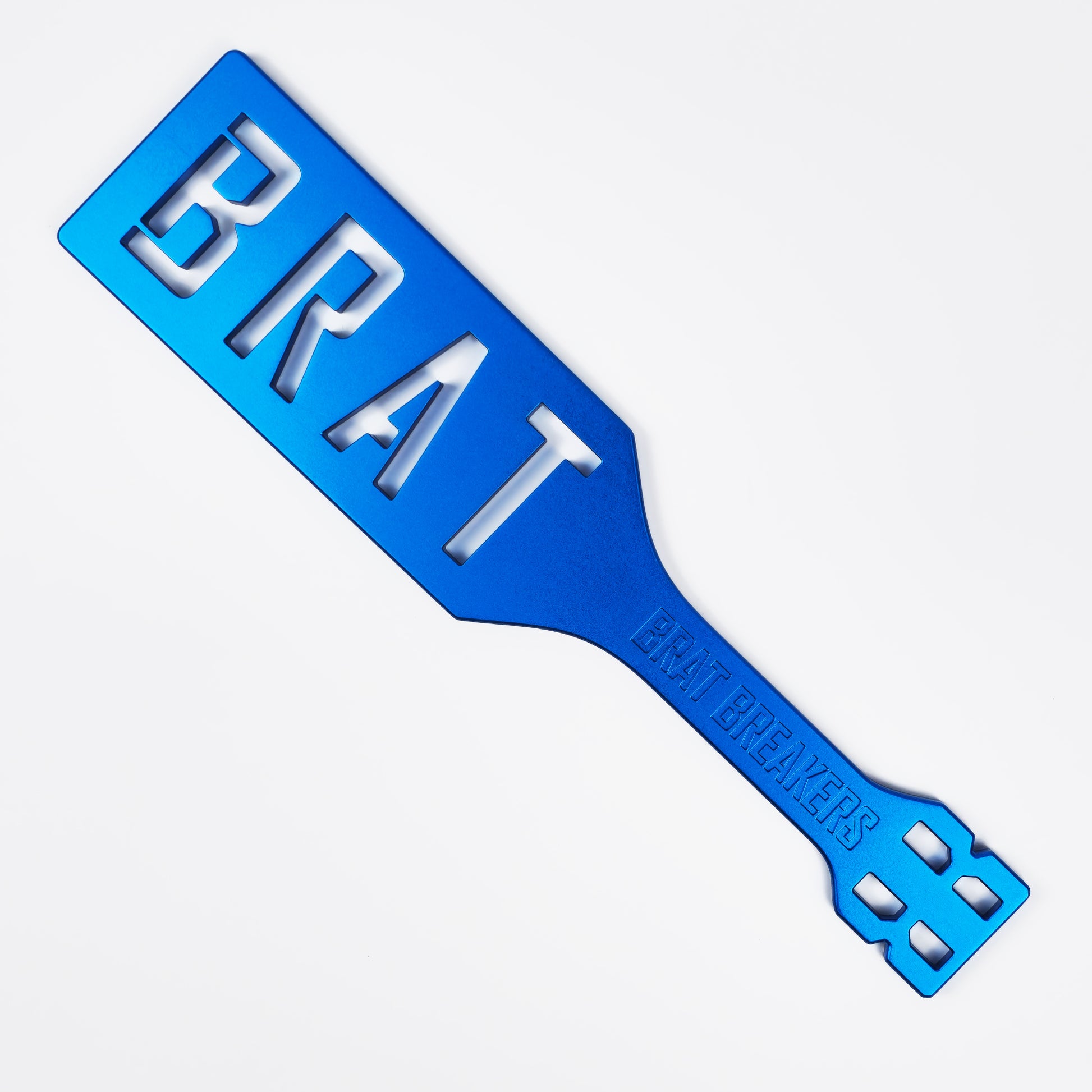 Blue Steel Spanking Paddle with BRAT cut out made by Brat Breakers