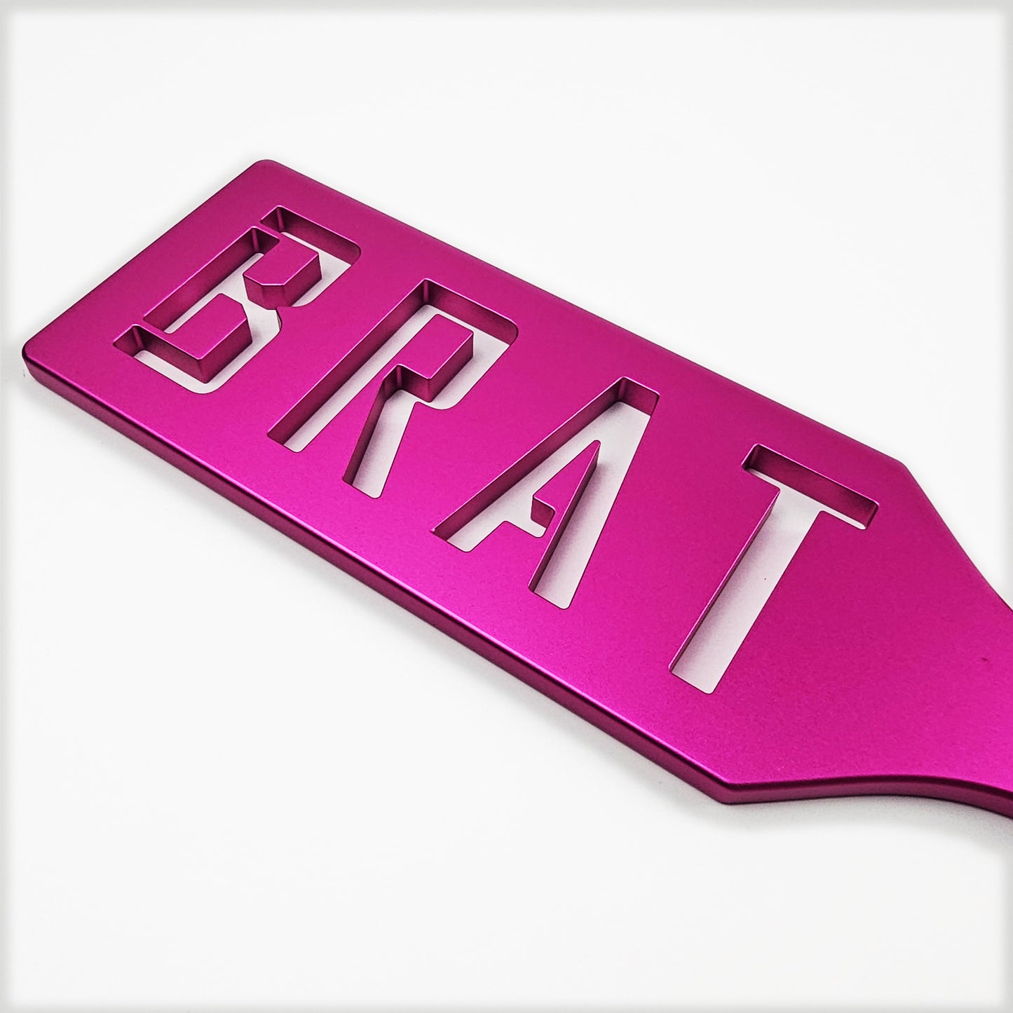 Pink Steel Spanking Paddle with BRAT cut out made by Brat Breakers