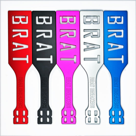Collection of Spanking Paddles made by Brat Breakers in five different colours