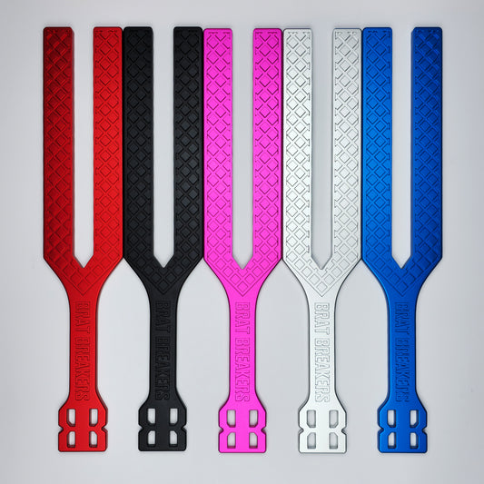Collection of Spanking Paddles made by Brat Breakers in five different colours