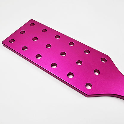 Pink Steel Spanking Paddle with holes made by Brat Breakers