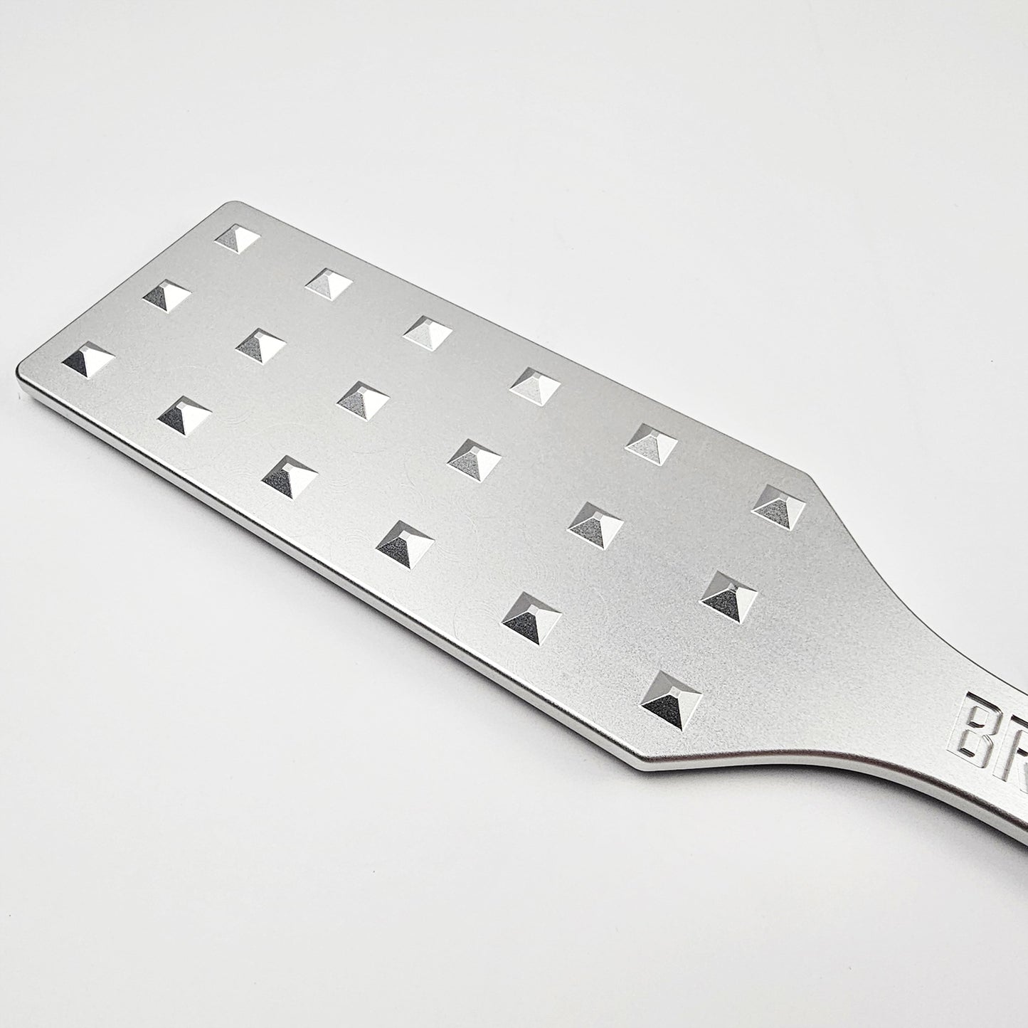 Silver Steel Spanking Paddle with studs made by Brat Breakers