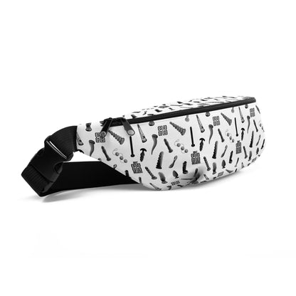 Fanny Pack - Toy Lyf white waist bag with adjustable black strap and zipper featuring playful BDSM toy illustrations by Brat Breakers from Bags and Accessories and All Clothing