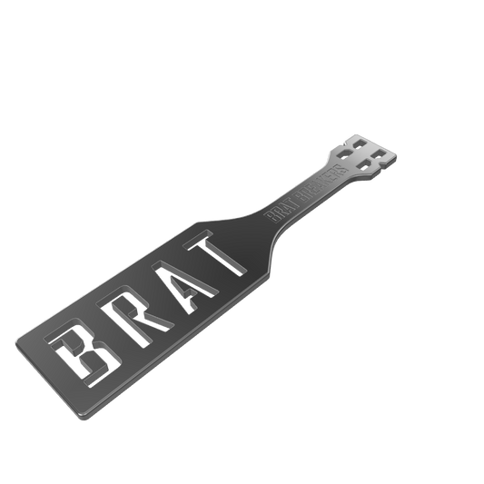 Interactive 3d model of a spanking paddle with the word BRAT cut out made by Brat Breakers