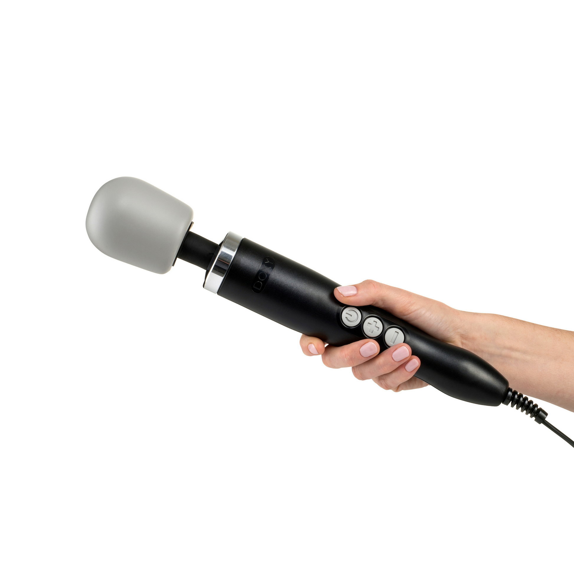Doxy Original wand in Black being held. Vibrating Wand product image